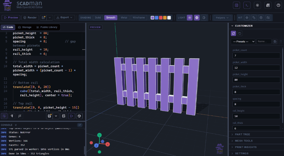 Simple fence model adjustments in scadman.xyz