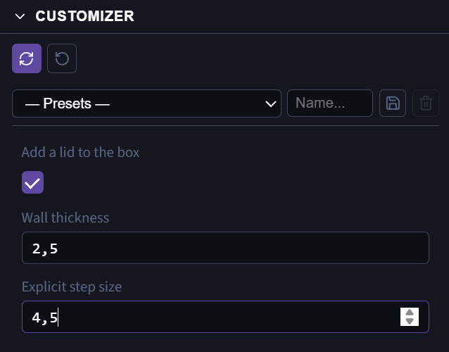 Checkbox and spinboxes